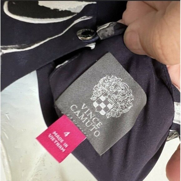 Vince Camuto Crepe de China A-Line Dress Bell Sleeve Floral Navy Blue‎ Size 4 - Picture 7 of 10